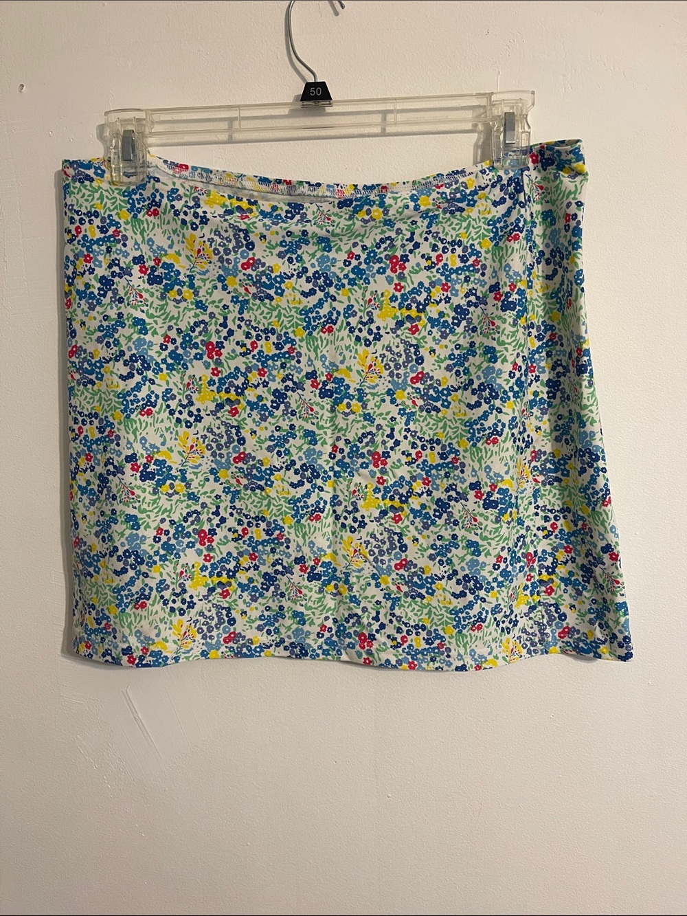 Patagonia Floral Mini Skirt in White with Blue, Yellow, Green, Red Accents